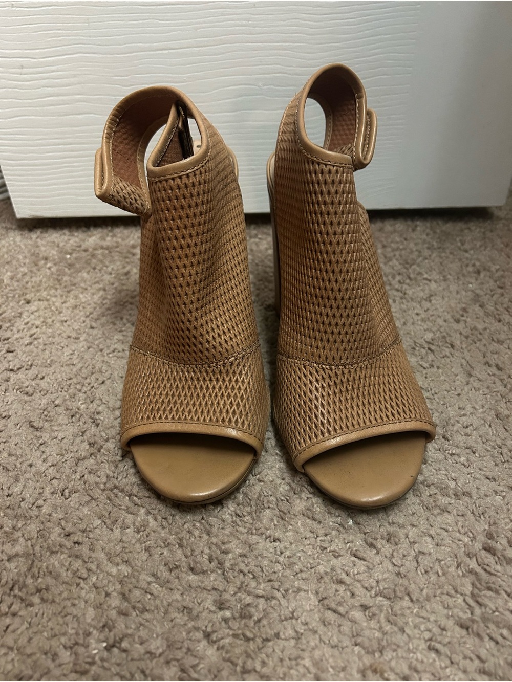 Aldo Tan Mesh Peep-Toe Block Heel Sandals